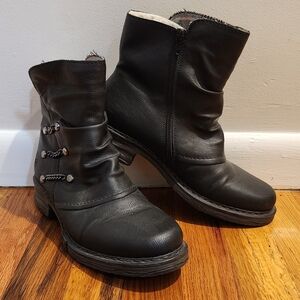 Rieker Black Moto Boots with Button Chain Detail